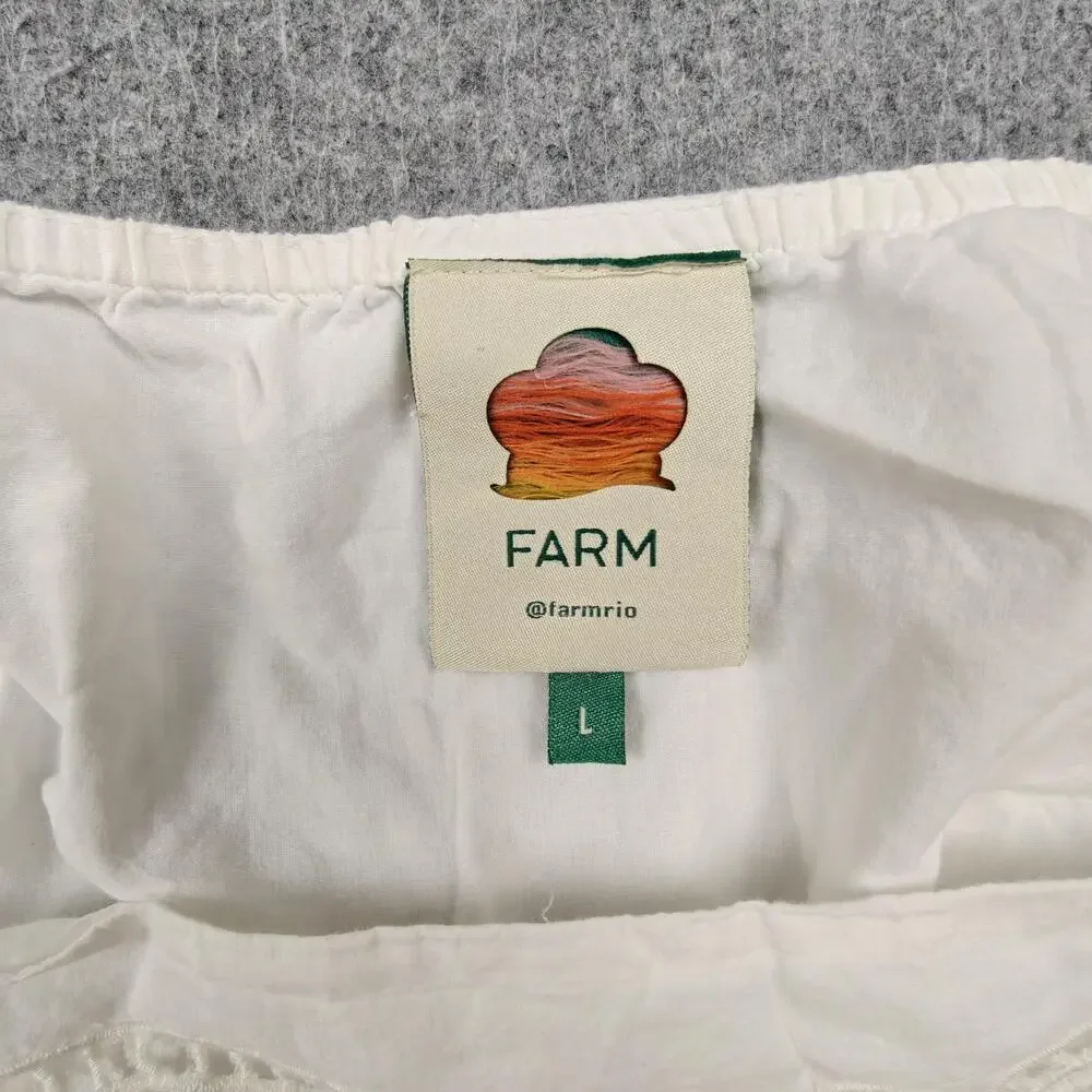 Farm Rio Blouse Womens Large White Cropped Square Neck Embroidered Crochet
